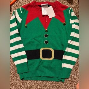 Mighty Fine Kids Green Red Elf Sweater